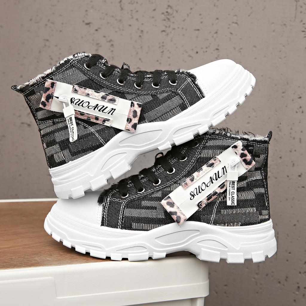 Fashion Women Sneakers New Canvas High-top Women Shoes 2025 Breathable Denim Sneakers Women Summer Thick Bottom Heightening Casual Shoes