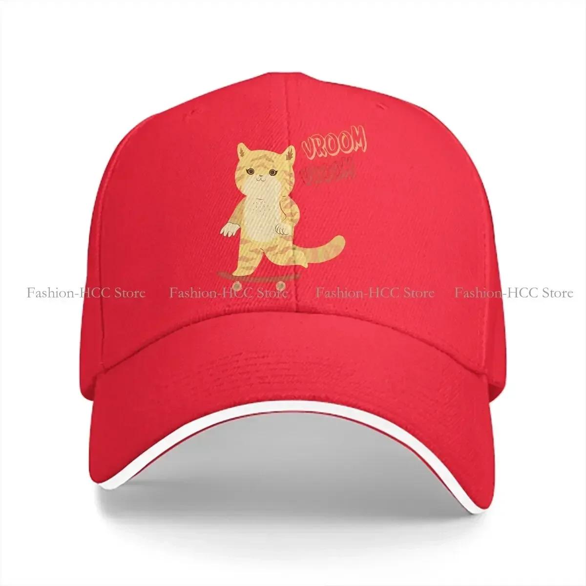 

Washed Unisexs Baseball Cap Kitty Cat On Skateboard Vroom Vroom Trucker Snapback Caps Dad Hat Black Cat One Size