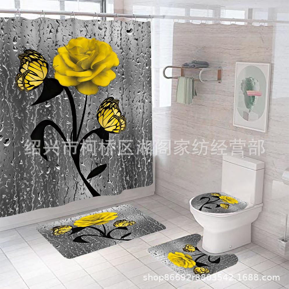 3D Cyfrowy Nadruk Róża Zasłona Prysznicowa Łazienkowa, Zestaw Trzyczęściowy Czteroczęściowy