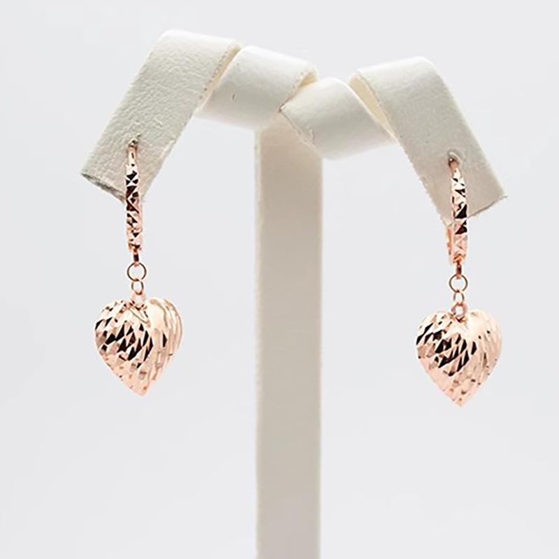 Exquisite Russian Purple Gold Car Flower Peach Heart Earrings Plated Rose Gold Laser Love Heart Temperament Ear Buckle Jewelry