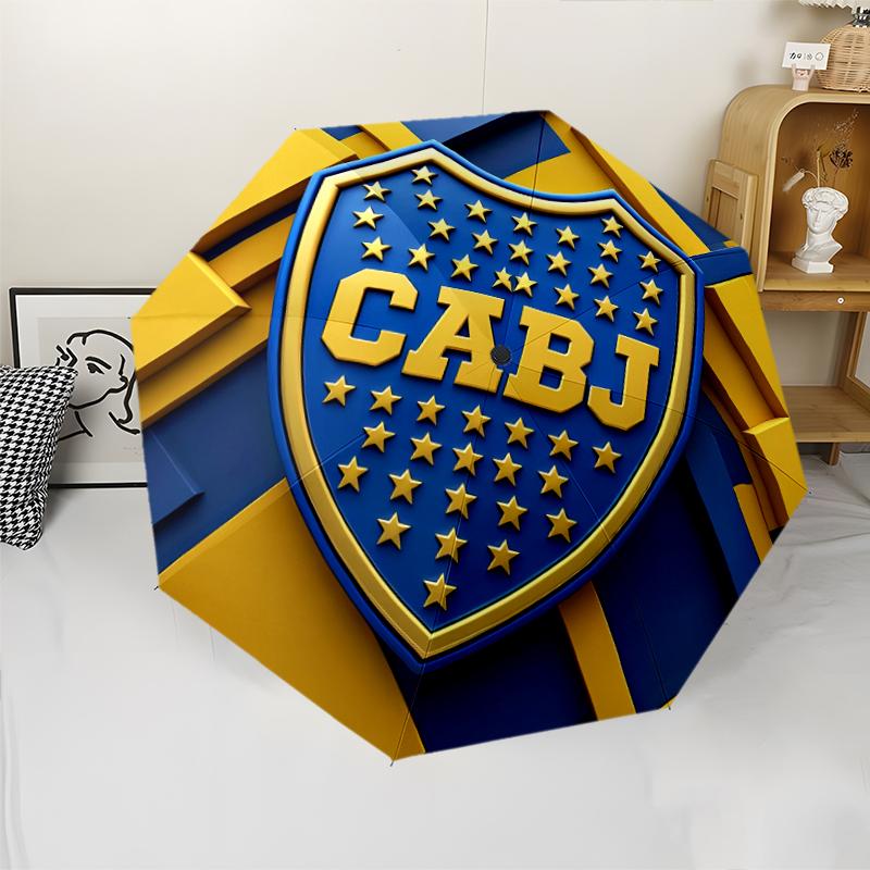Club Atlético Boca Juniors Print Automatic Umbrella, 8 Rib Iron Frame, Plastic Handle, Suitable for Outdoor Travel &Daily , Ideal Gift