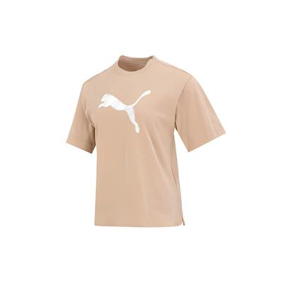 Logo Print Round Neck Loose Short Sleeve T-Shirt Women Tops Khaki 676650-89