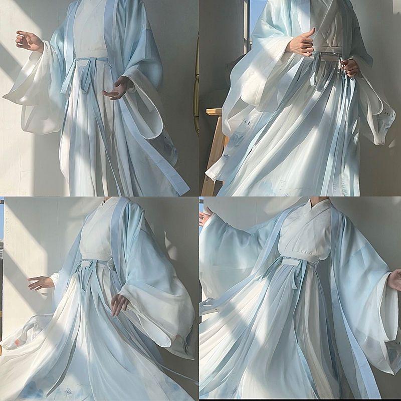 Chinese Wei And Jin Dynasties Style Han Element Suit Landscape Printing Large Sleeve Hanfu