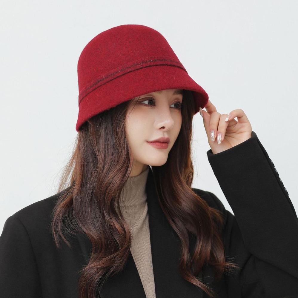 Autumn and winter wool new women's fashion equestrian hat outdoor warmth leisure travel belt buckle small basin hat