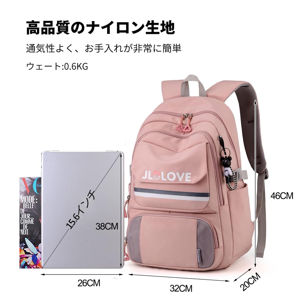 FANDARE Backpack for Men and Student Style with Cute Large Fits A4 Attaches to Perfect for and Pink Women, Charm, Capacity, 15.6-inch Laptops, Size,