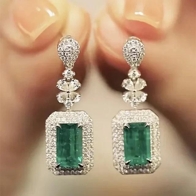 New Popular Women'S Pendant Emerald Earrings Retro Party Accessories With Bright Green Zirconia Elegant  Jewelry Gifts