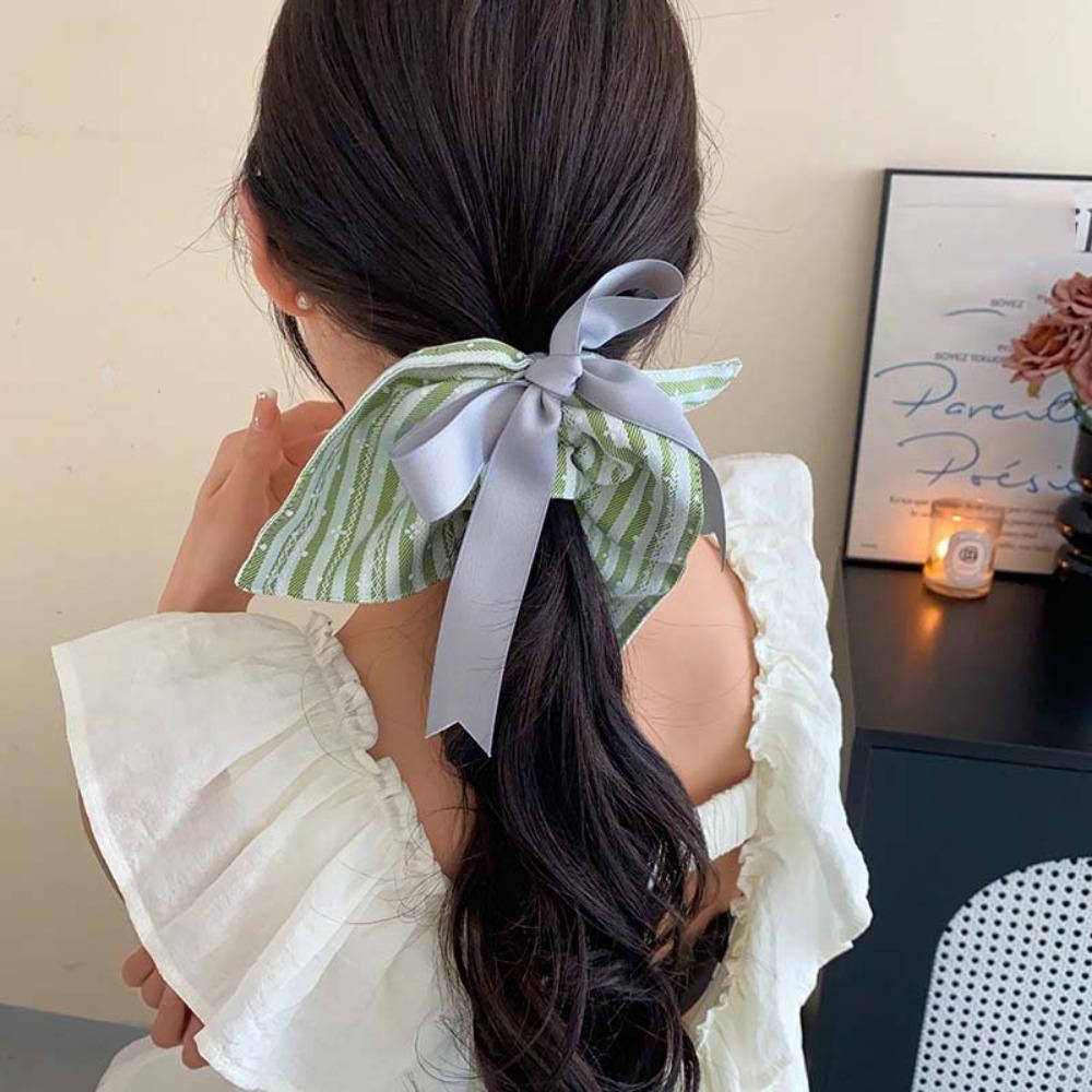 Elastic Plaid Silk Ribbon Scrunchies Bow Large Intestine Hair Ring Square Cloth Hair Tie  Girls