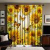 2PCS HD Digital Curtain Printed Yellow Tie Sunflower Flowers Butterfly Home Decoration Style Decorate Living Room Bedroom Wea