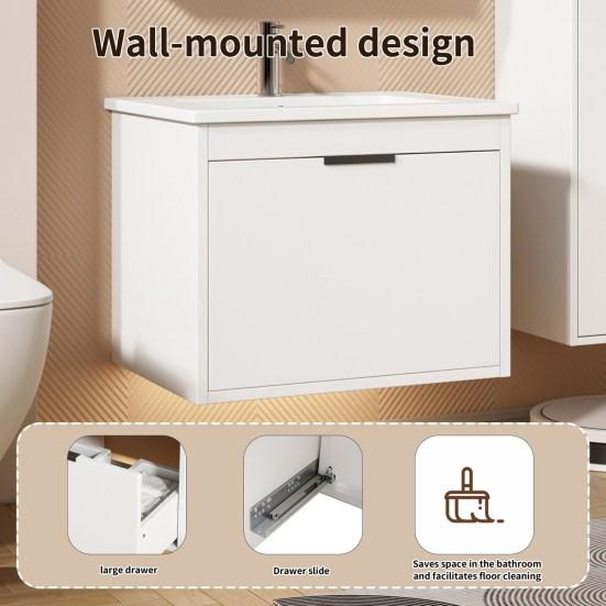 Bathroom Sink Cabinet Ceramic Washbasin Mirror Cabinet Modern White Heavy Duty Easy Assembly Lavatory Wall Mount Basin Vanity Cabinet