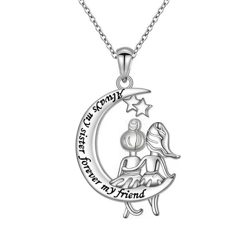 Fashion Girls On the Moon Pendant Necklace for Sisters Women Exquisite Moon Star Girls Clavicle Chain Gifts for Bestfriend Girl