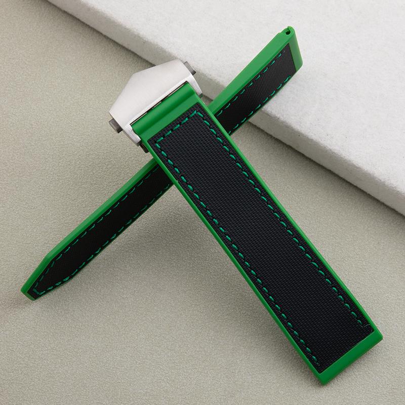 22mm Flat End Black Blue Green Canvas Nylon + Rubber Watch Band For Tag Strap For Heuer Carrera Monaco Wristband With Fold Clasp