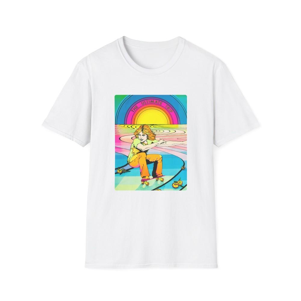 

1976 black light poster the ultimate trip skateboarding on a rainbow tshirt 2XL