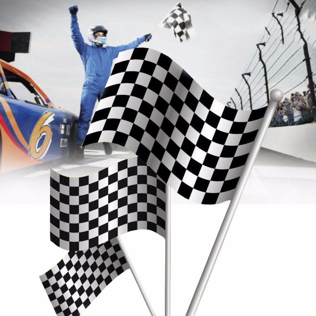 

12 шт. Картатих банерів Формули-1 для перегонів, рука, що розмахує прапором, подарунок, чорно-білий