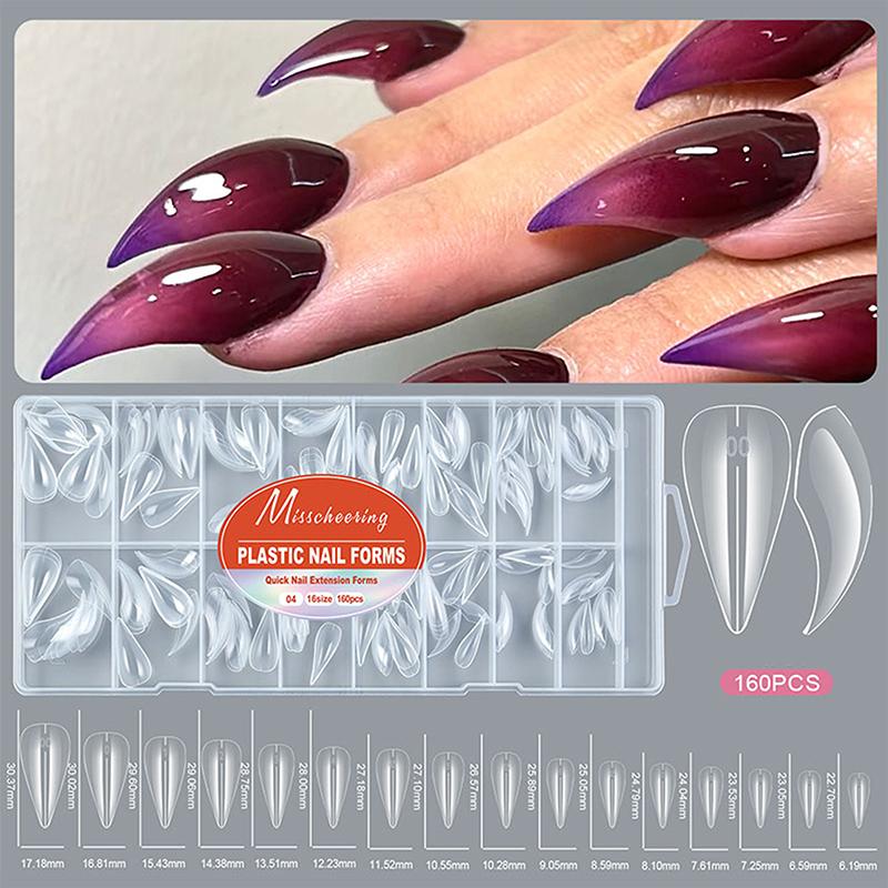 160Pcs/Box Curved Stiletto Nail Dual Form Full Cover Molds For 3D Cat'S Claw Sculptural Acrylic Nail Extension
