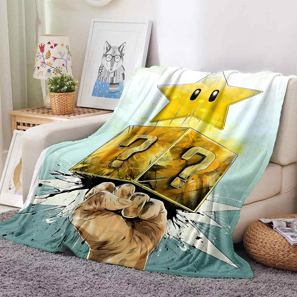 1pc Mario Star Block Flannel Blanket, Soft Skin Friendly with Digital Printing, Various Sizes Available for Family, Friends, Birthday