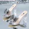 Slippers Wear Summer New Sexy Thick Heel One-word Drag Rhinestone High Heel Sandals Tide