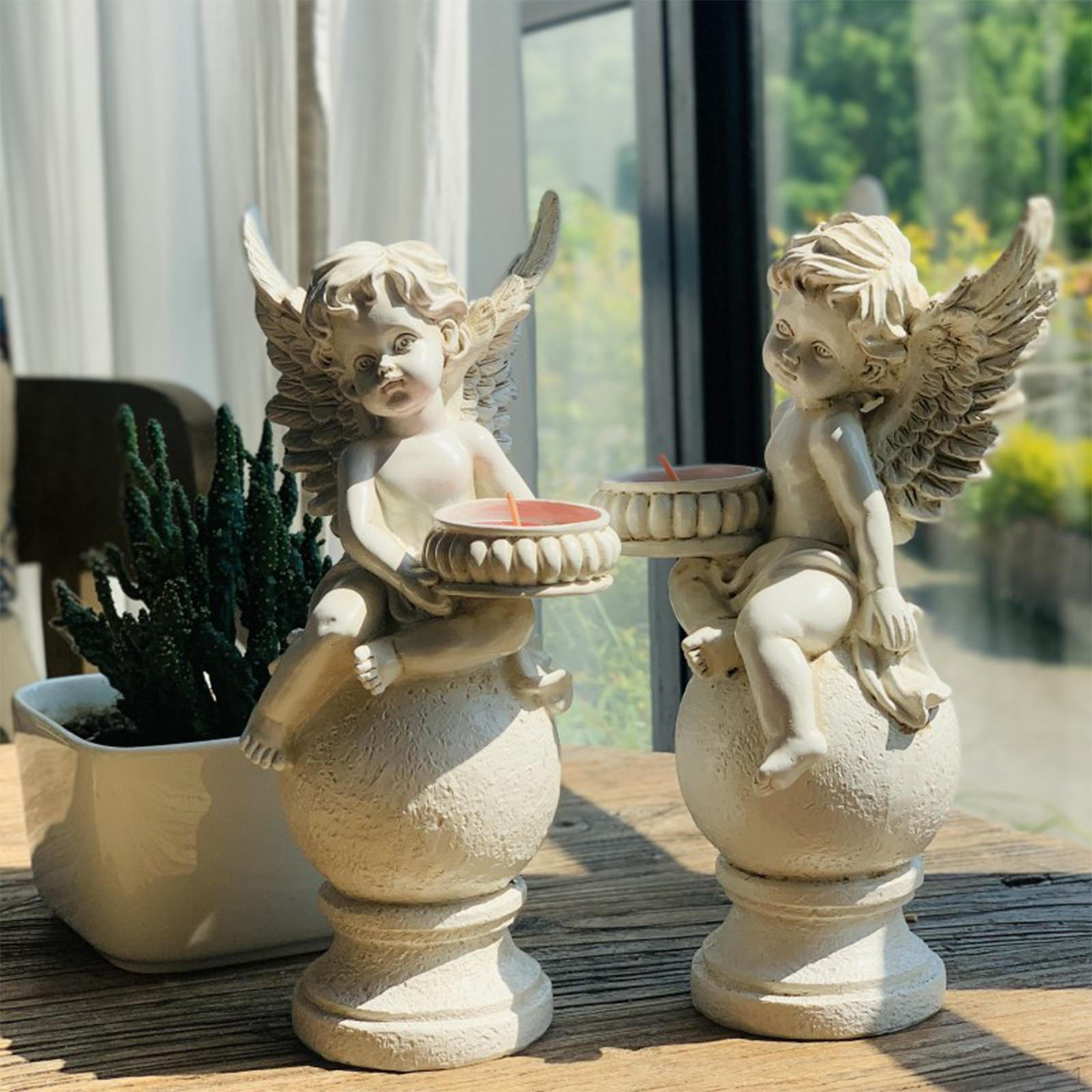 

Angel Statue Tea Light Holder Home Decoration Ornament Resin Crafts Cherub Sculpture Tealight
