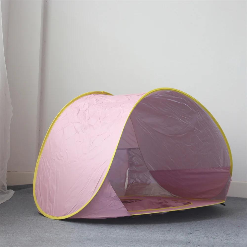Large Foldable Kids Beach Play Tent with Water Pool Easy Setup Durable Polyester Portable for Outdoor Camping Blue Yellow Trim