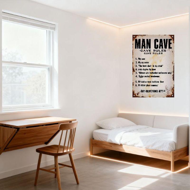 Vintage Man Cave Rules Metal Sign Rustic Weathered Metal Wall Decor with Rivet Corners & Funny Misspelled Rules for Garage Home