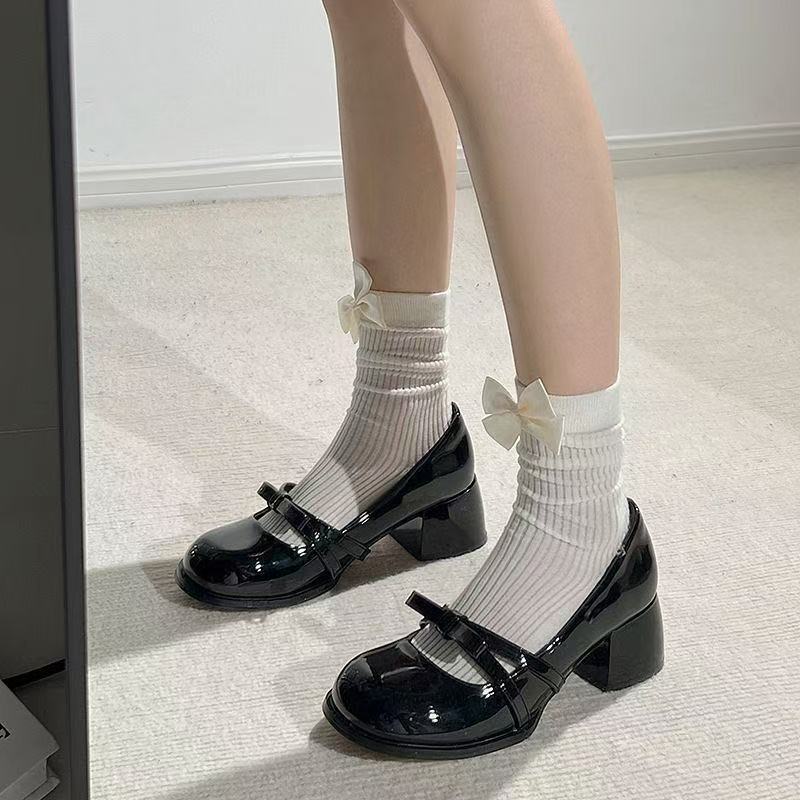 Black Single Shoes Women's Sweet Cool Gentle Shoes New Pure Desire Beautiful High Heel Bow Mary Jane Shoes