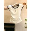 Color-Blocked Round Neck Short-Sleeve T-Shirt for Women, 2026 Summer New Fashion, Simple and Elegant, Waist-Cinching with Buttons, Exquisite Top