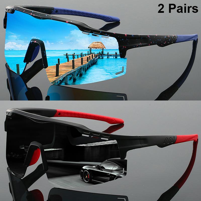 1 Paar Halbrandlose Sportbrille Herren Spiegel Fahrradsonnenbrille Übergröße Winddicht Wrap-Around Rund Anti-UV-Schutz
