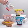 500ml Hand-Painted Ceramic Breakfast Mug – Colorful Glaze Flora lLarge Cup with Wide Mouth – Microwave & Dishwasher Safe