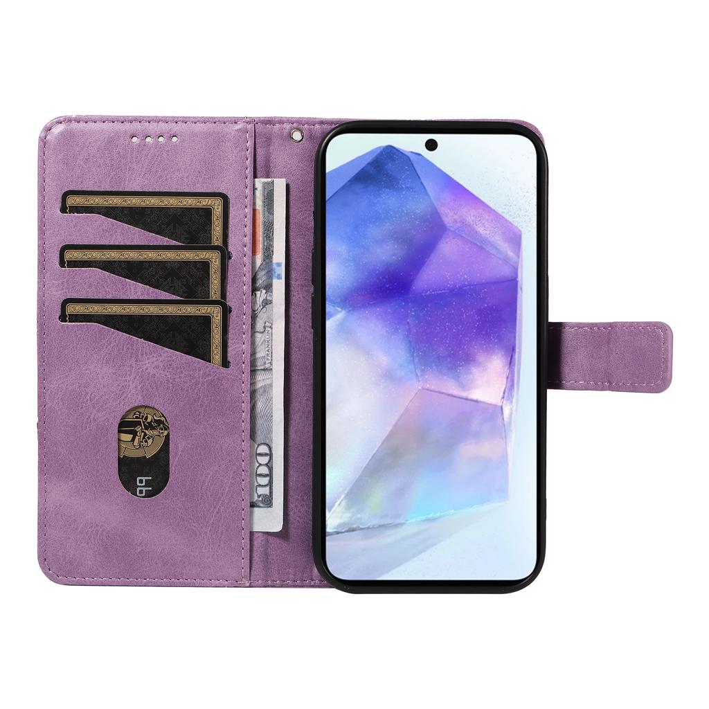 For Samsung Galaxy A55 5G Case Geometric Line Leather Phone Cover Card Slots Wallet