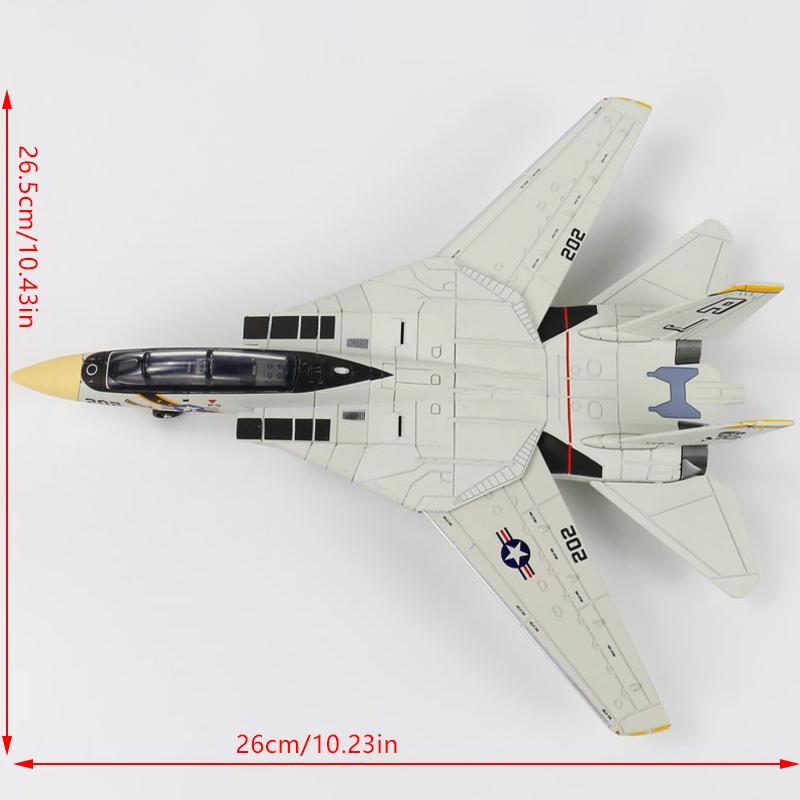 1:72 Scale F-14 Tomcat Fighter Jet Model - White & Black Abs Plastic Aircraft With Detailed Design, 10.24Inch Length
