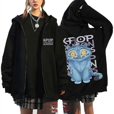 Sudadera con capucha con cremallera Kpop Demon Hunters Tigre Derpy para hombre y mujer, moda de dibujos animados, casual, chaqueta con cremallera, sudadera holgada para hombre
