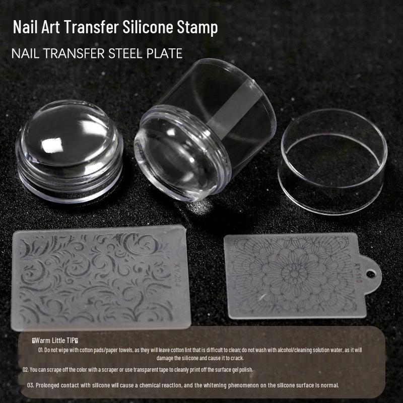 

Силиконовый штамп для французского маникюра с двойной головкой и скребок, набор с прозрачной крышкой