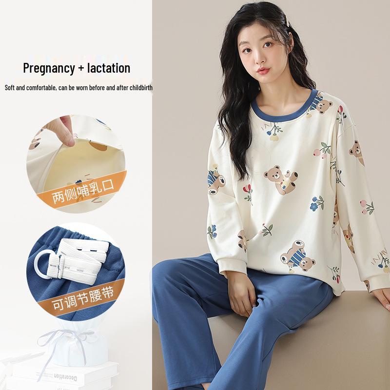 

Хлопковая пижама для беременных с длинным рукавом для кормления грудью круглый год XXL