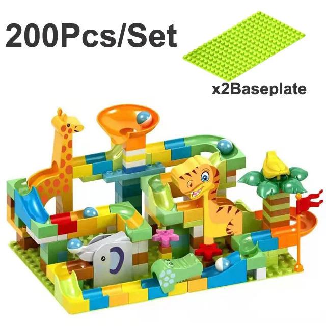 DIY Dinosaur Marble Race Run Big Blocks Plastic Building Blocks Funnel Slide Assembly Bricks Educational Toys For Children Gifts