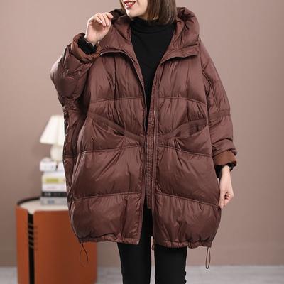 Winter Women White Duck Down Loose Jacket with Hood Female Thick Warm Outwear Casual Over Size Patchwork Coats