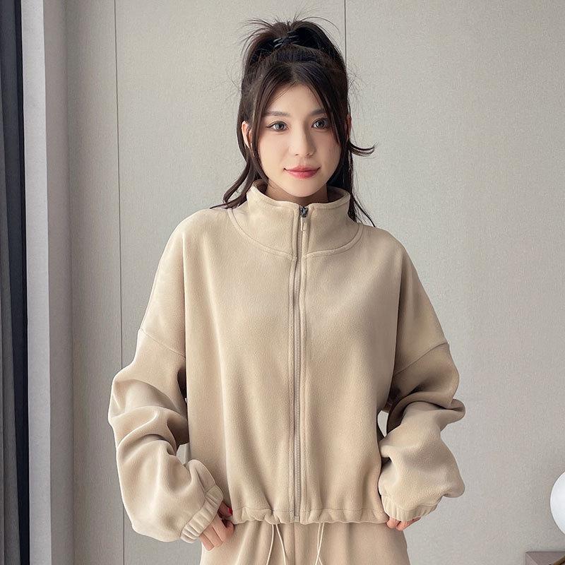 Women's 2024 Double-Sided Fleece Tracksuit: Cozy Yoga Jacket & Casual Warm Pants for Autumn/Winter Fitness.