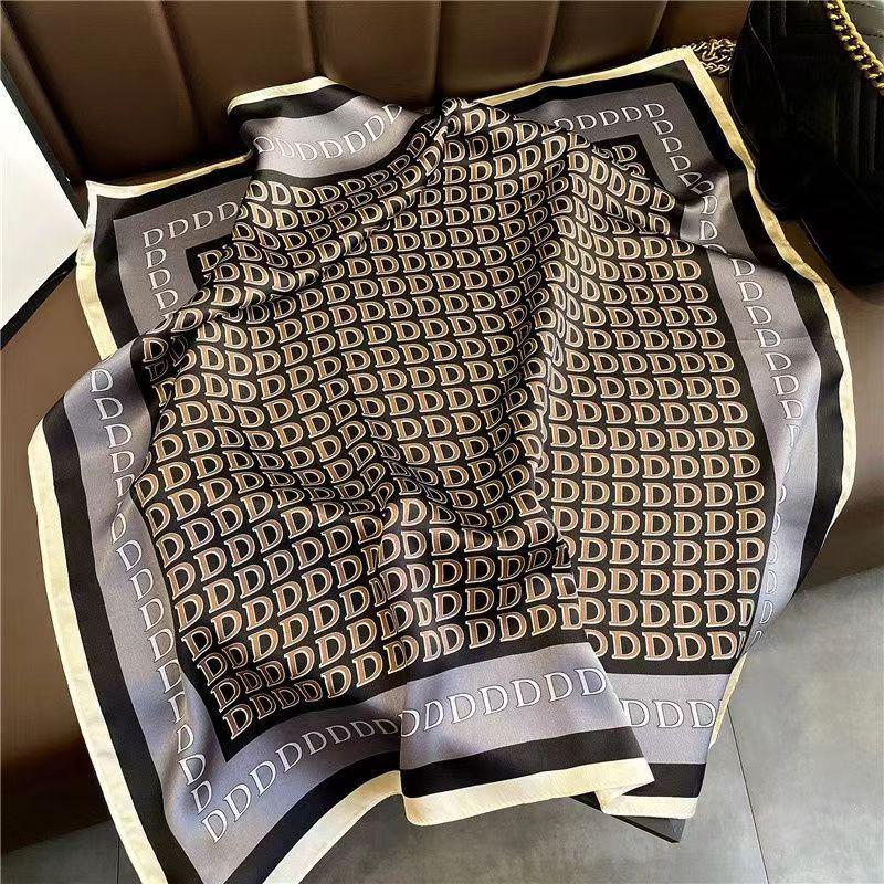 High-End Women's Lightweight Silk Square Scarf - Temperament Print Neckerchief for Neck Protection and Decoration.