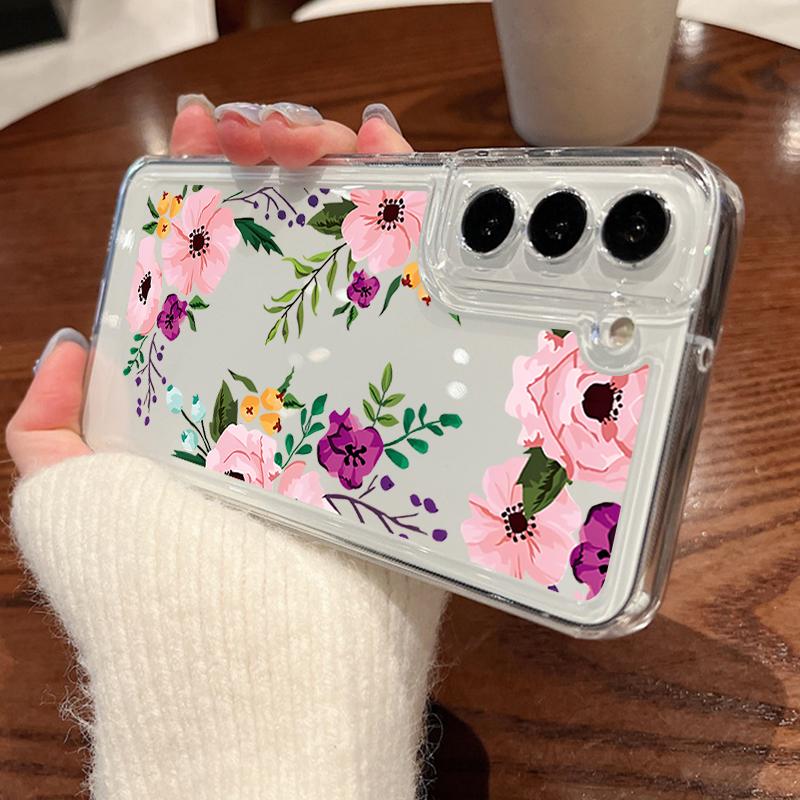 Flower Print Transparent Phone Case For Samsung Galaxy S25 S24 S22 Ultra S23 S24 FE A17 A56 A16 A36 A26 A55 A15 A25 A54 5G Shockproof Soft Back Cover
