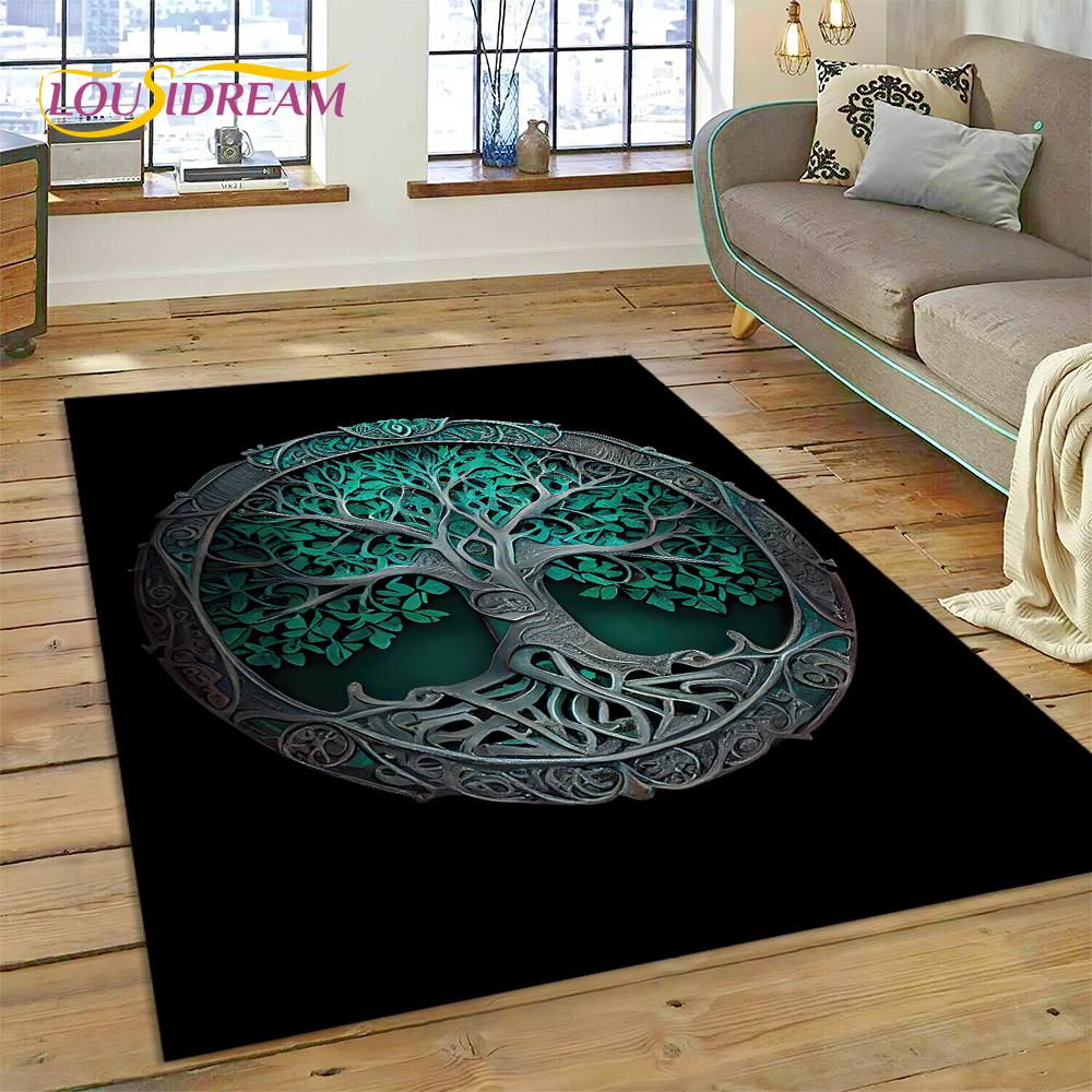 Tree of Life Nature Viking Yggdrasil Norse Rug Carpet for Living Room Bedroom Decor,Non-slip Decoration for Sofa Doormat Gift