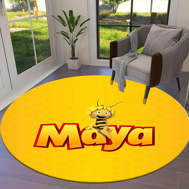1pc Maya the Bee Round Carpet, Made of Polyester,Perfect for Decorating Office Chairs, Living Rooms,Vibrant Decorative Rug