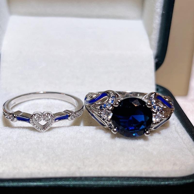 Inel Zircon European și American Inel Combinat pentru Bărbați și Femei Bijuterii Europene și Americane Inel Picurător de Adeziv Fus Albastru