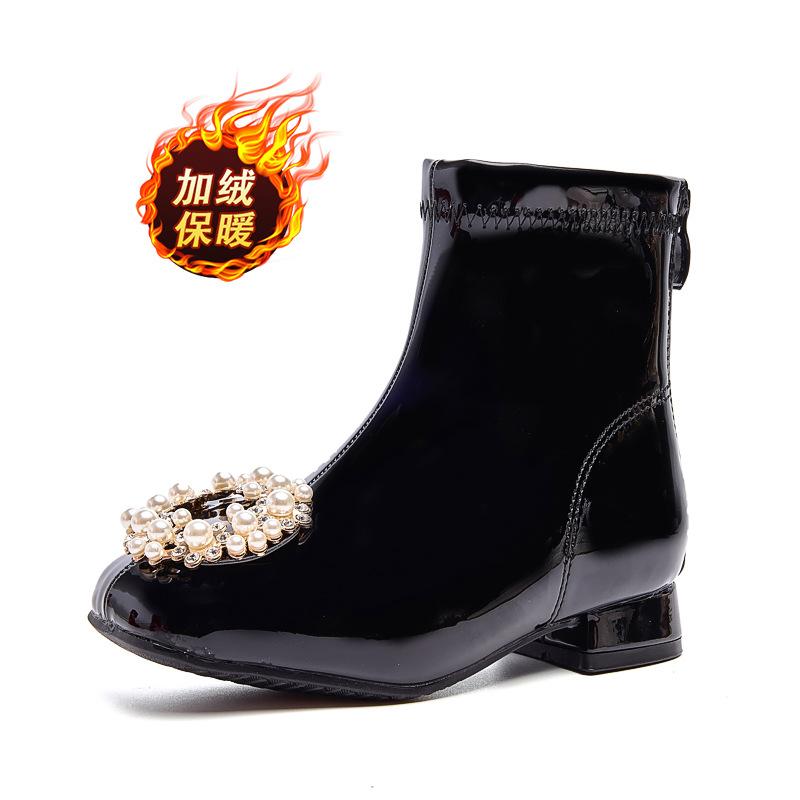 Girls Martin boots 2025 new autumn and winter red leather boots velvet baby boots little girl princess children's short boots