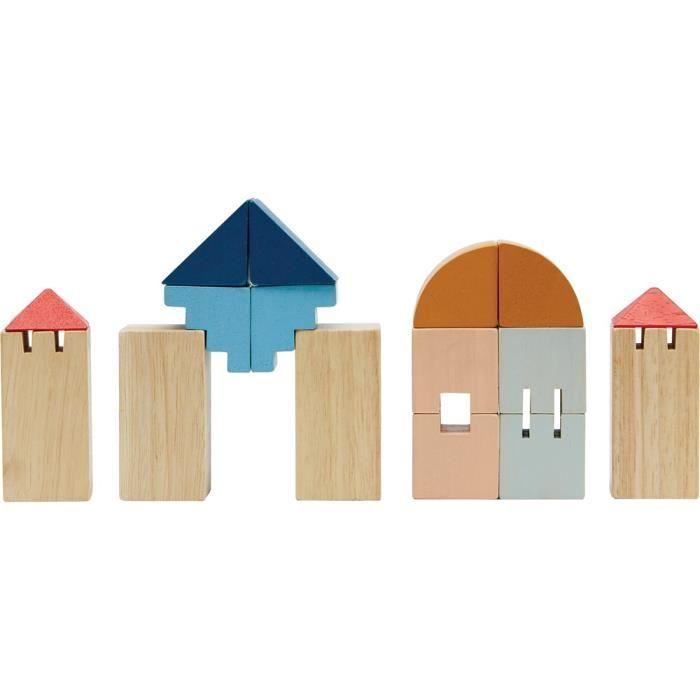 Blocs créatifs en bois - PLAN TOYS - 40 pièces - 12 blocs de couleur - 18 blocs de couleur naturelle