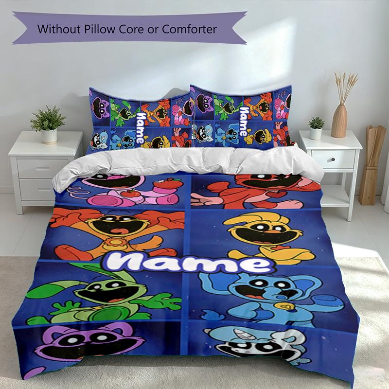 3pcs Custom Name Smiling Critters Bedding Set,Includes 1 Duvet Cover and 2 Pillowcases,All-season Bedroom Decor