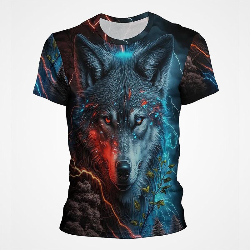 Animal Wolf 3D Digital Printed Men's Fashion Trend Round Neck Short Sleeved T-shirt