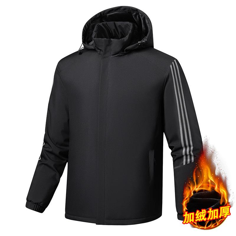 

Men s New Three-bar Cotton-padded Jacket, Young Student Casual Large-size Brand Hooded Cotton-padded Jacket L чёрный
