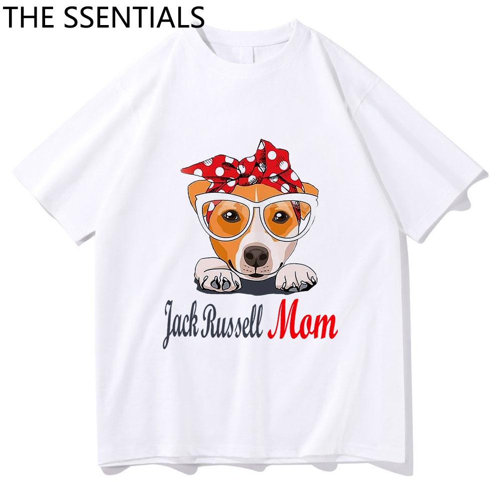 Jack Russell Terrier Mama T-Shirt Unisex Harajuku Lustige süße Hund Oma T-Shirts Unisex Cartoon Ästhetische Grafik Tägliche Baumwoll-T-Shirts