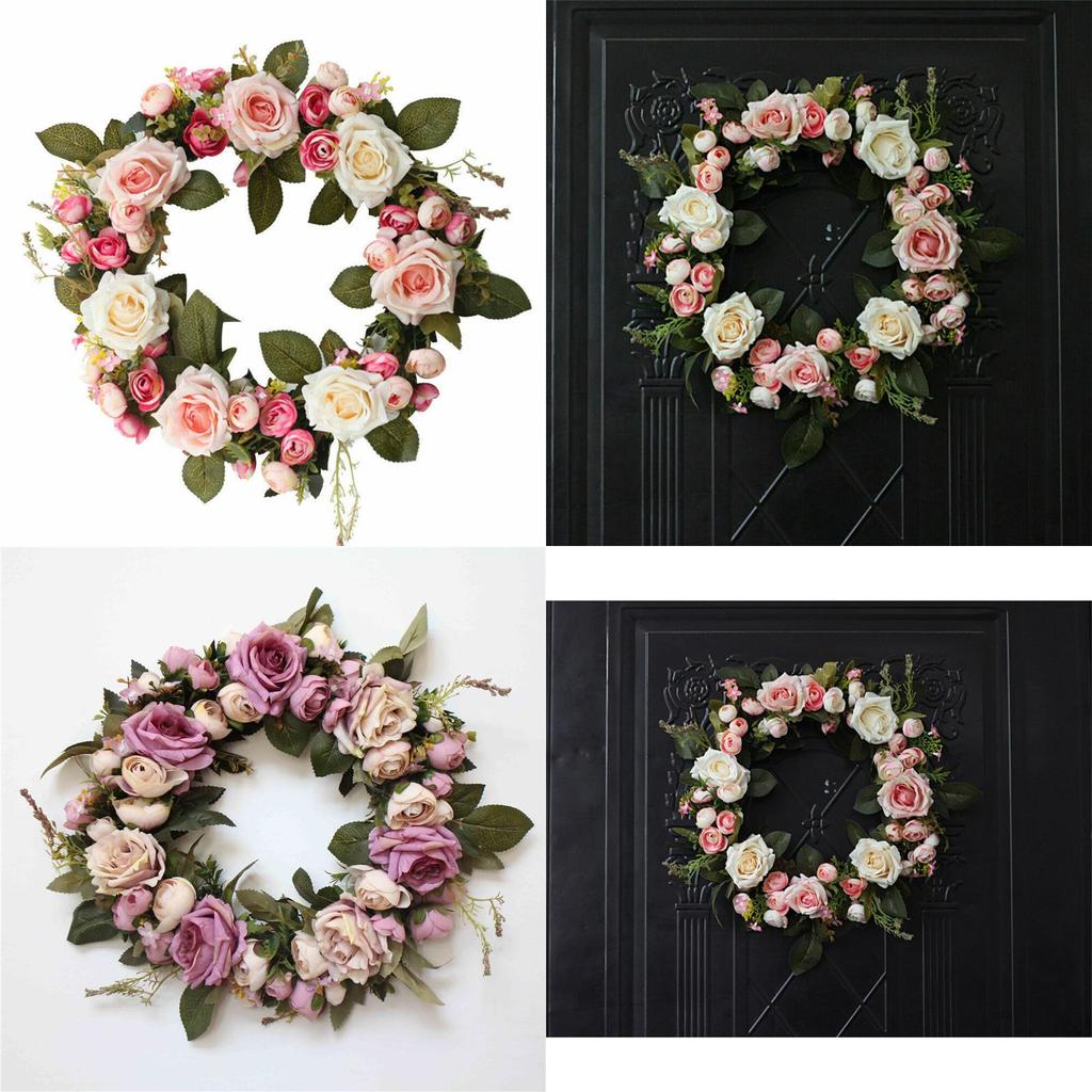 Utsökt konstgjord pionrosblomma hängande dörrkrans för fester