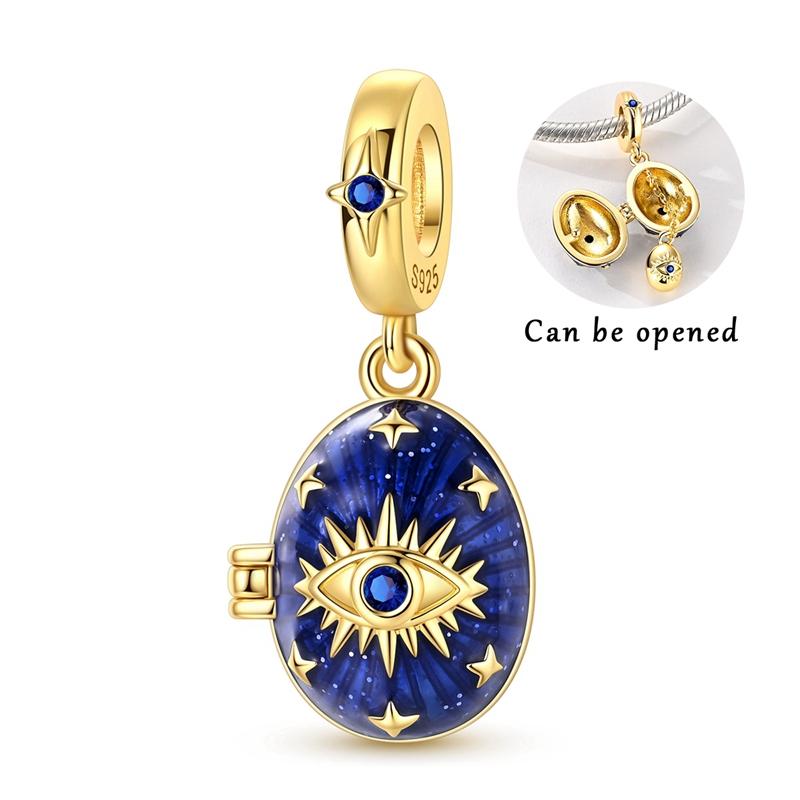 Original 925 Sterling Silver Bead Charms Golden Eye Openable Easter Egg Pendant Fit Original Bracelet For Women DIY Jewelry Gift