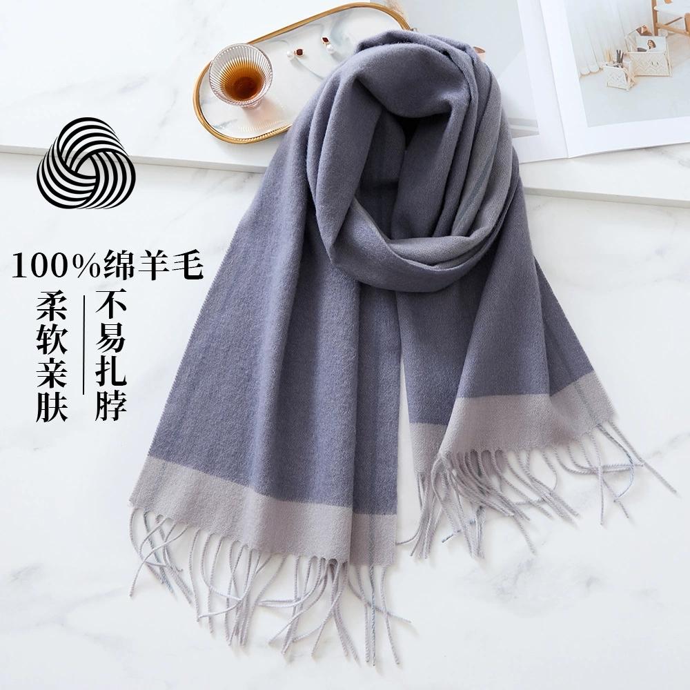 Women 100% Wool Scarf Autumn Winter Vintage Preppy Style Unisex Double Side Wrap Scarves Pashmina Mujer Femme Foulard Shawl Men
