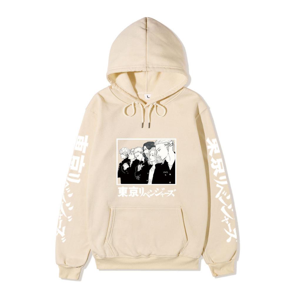 Black Warm Fleece Hooded Sweatshirt Tokyo Revengers Team Comic Print Unisex Autumn Winter Casual Daily Long Sleeve Pullover